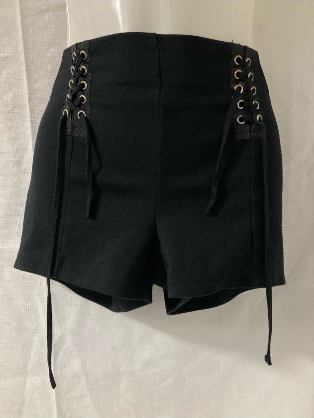 Black Lace-Up Side High Waist Shorts Y2K Goth Size S